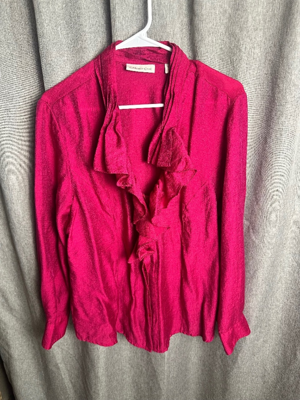 Coldwater Creek Fuchsia Pink Ruffle Front Long Sleeve Blouse Top - Size PXL